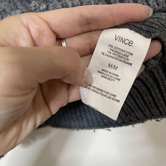 VINCE. gray crochet cable knit sweater full zip poncho vest size medium - Picture 3 of 6